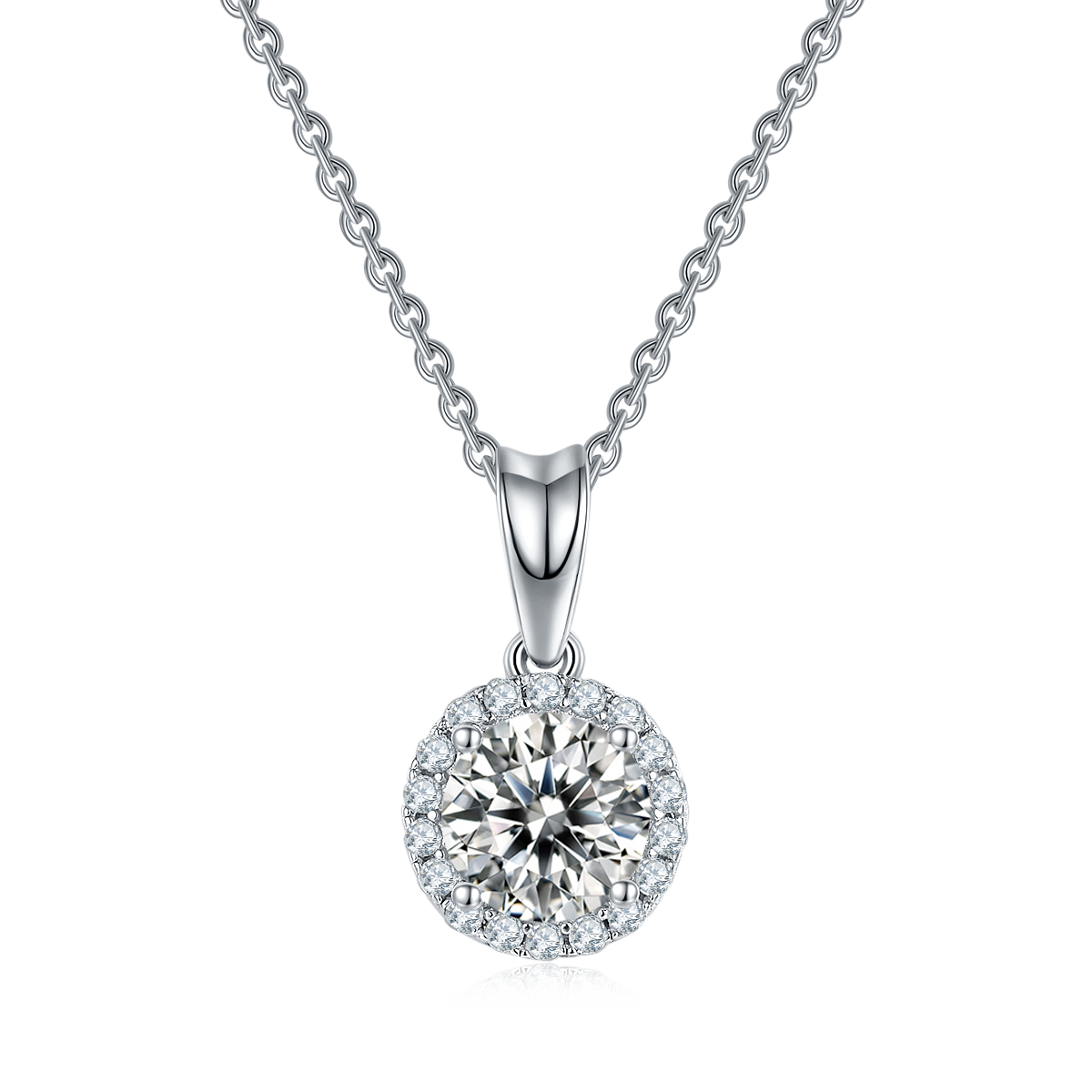 Bezel Set Moissanite Classic Pendant & Stud Earrings Set in White Gold Plated Sterling Silver#0