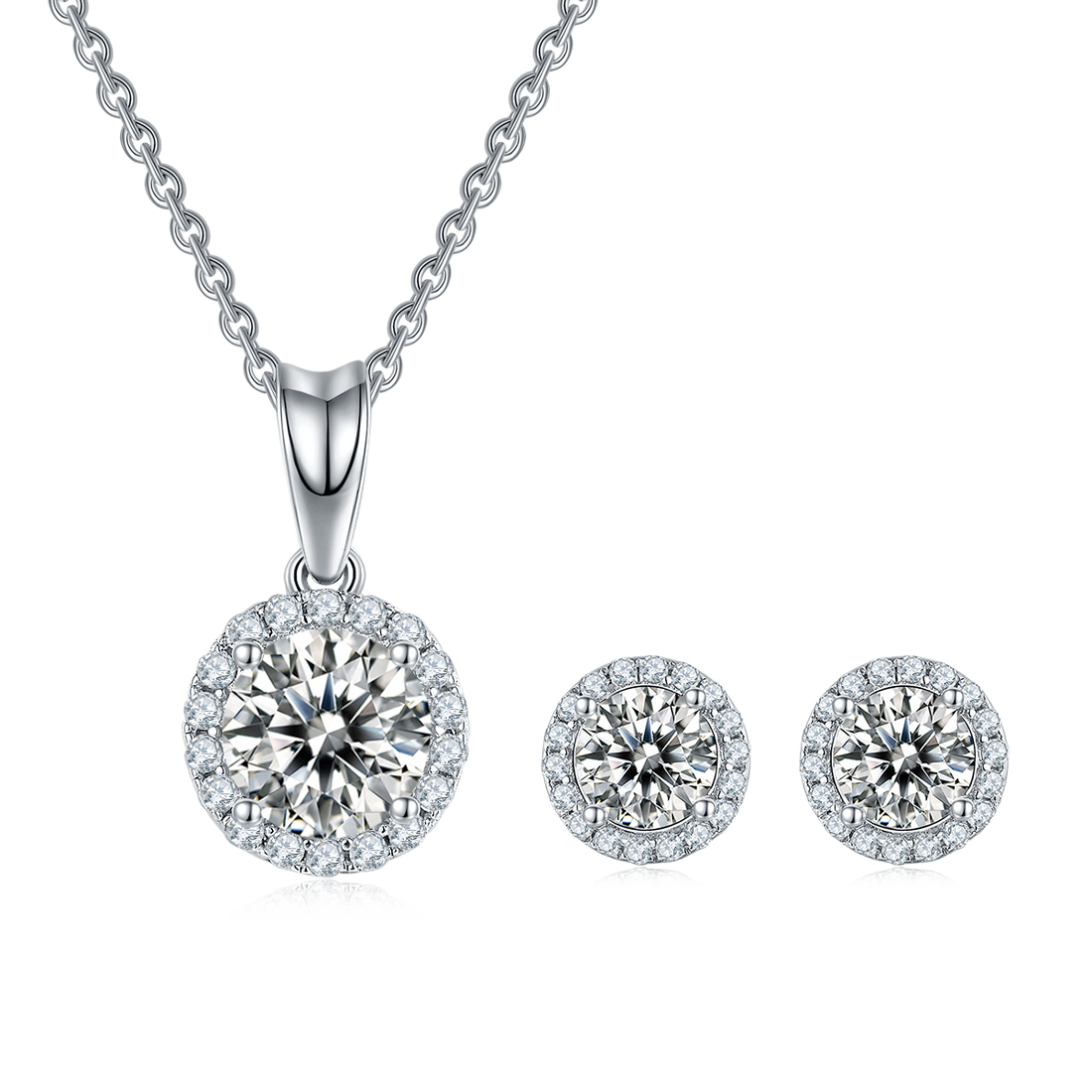 Bezel Set Moissanite Classic Pendant & Stud Earrings Set in White Gold Plated Sterling Silver#2
