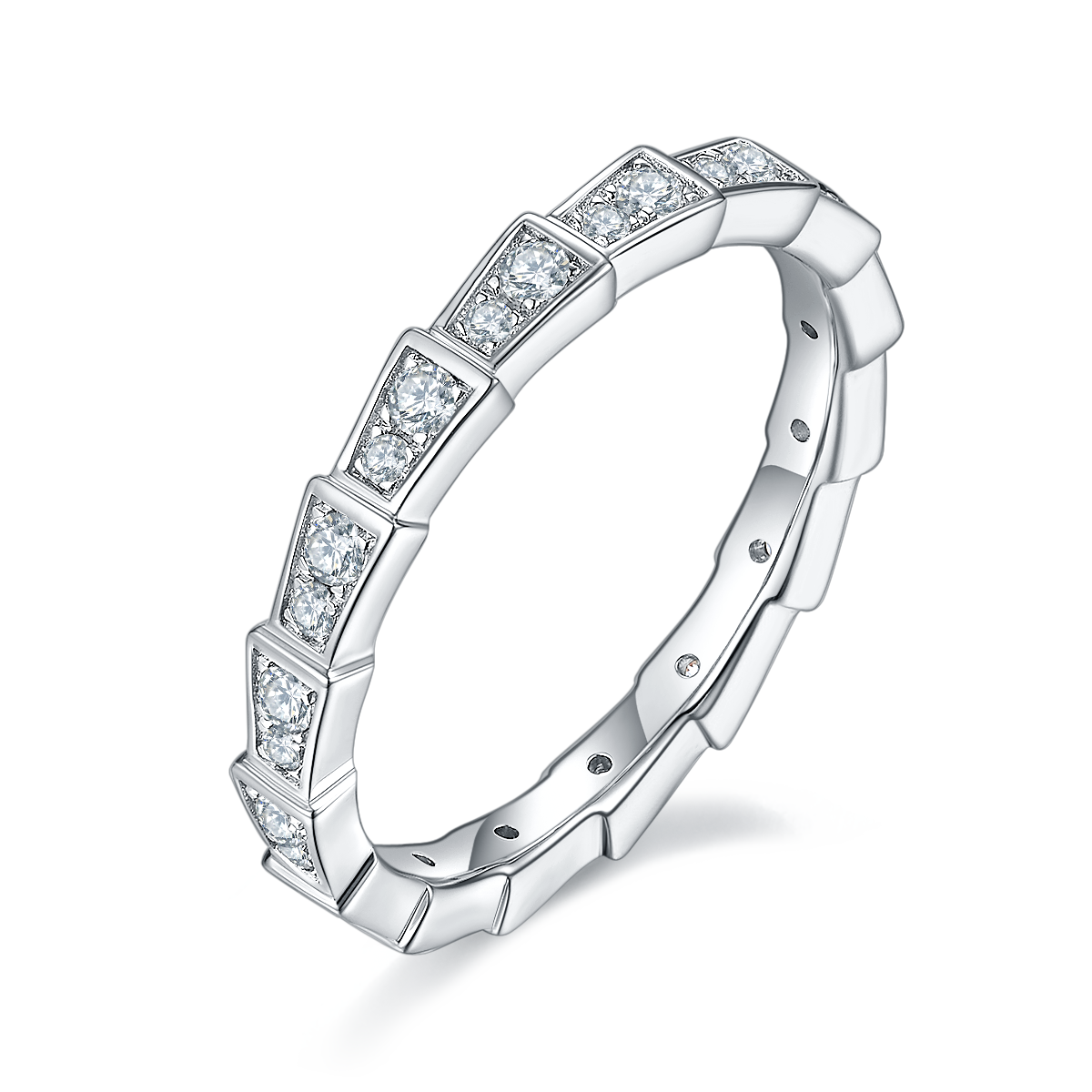 0.5 CT D Color Moissanite Melee Mechanical Snake Ring in White Gold Plated Sterling Silver#0