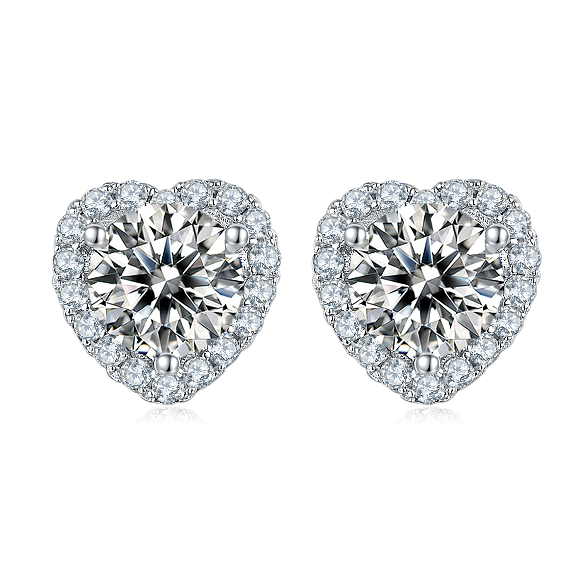 Moissanite Wholehearted Pendant & Stud Earrings Set in White Gold Plated Sterling Silver#1