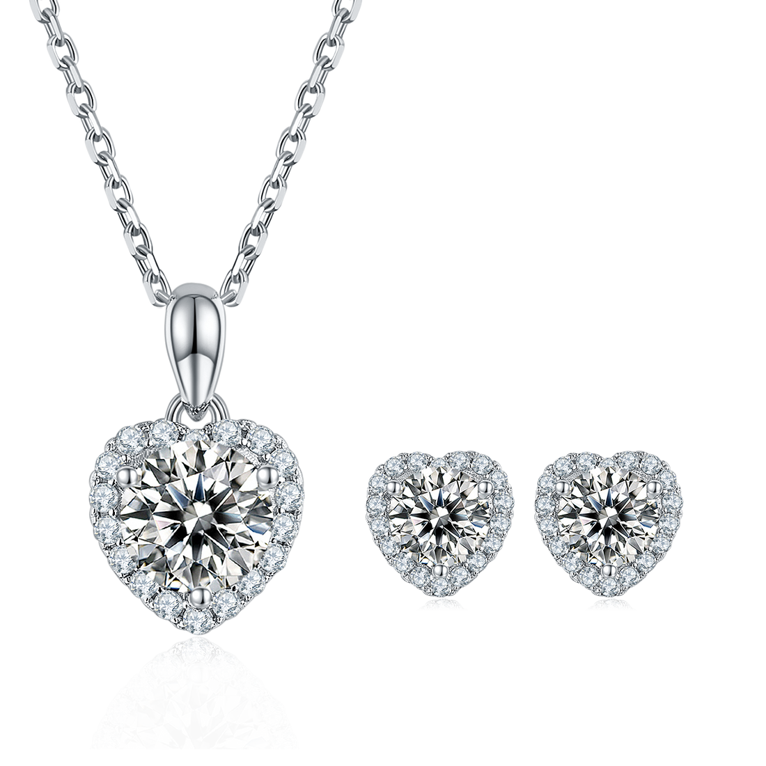 Moissanite Wholehearted Pendant & Stud Earrings Set in White Gold Plated Sterling Silver#3
