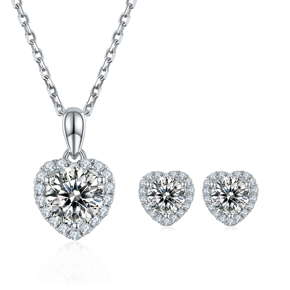 Moissanite Wholehearted Pendant & Stud Earrings Set in White Gold Plated Sterling Silver#3