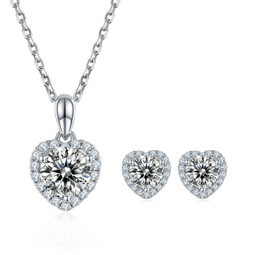 Moissanite Wholehearted Pendant & Stud Earrings Set in White Gold Plated Sterling Silver#3