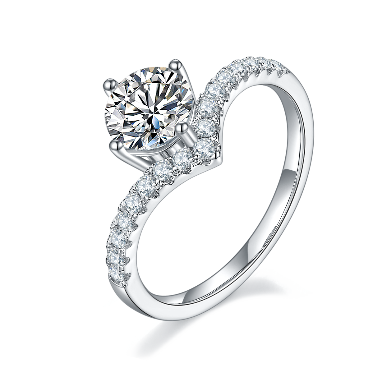 1.0 CT D Color Moissanite V-Shaped Eternity Band in White Gold Plated Sterling Silver#0