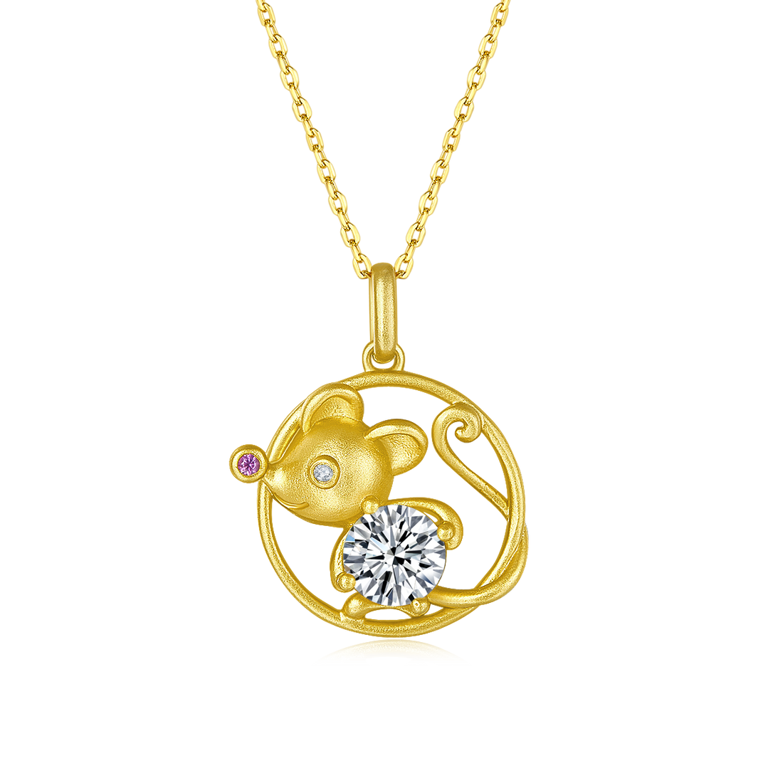 1.0 CT Moissanite Chinese Zodiac Rat Necklace in Sterling Silver#0