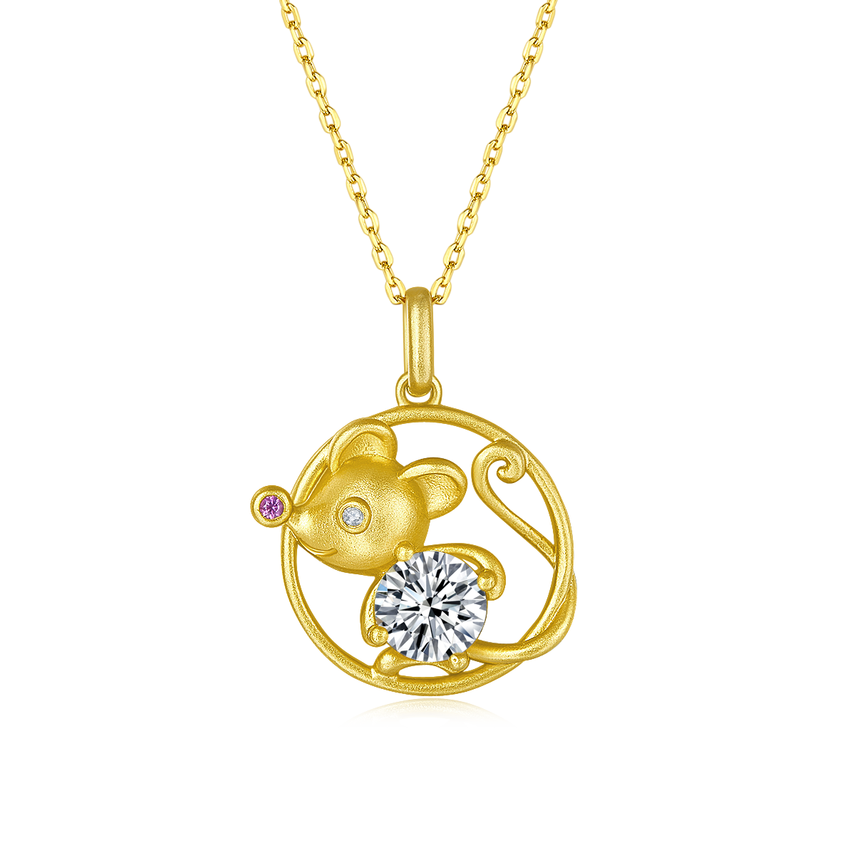 1.0 CT Moissanite Chinese Zodiac Rat Necklace in Sterling Silver#0