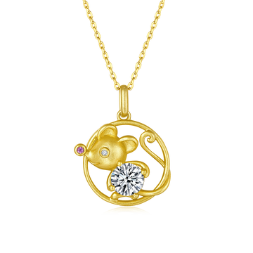 1.0 CT Moissanite Chinese Zodiac Rat Necklace in Sterling Silver#0