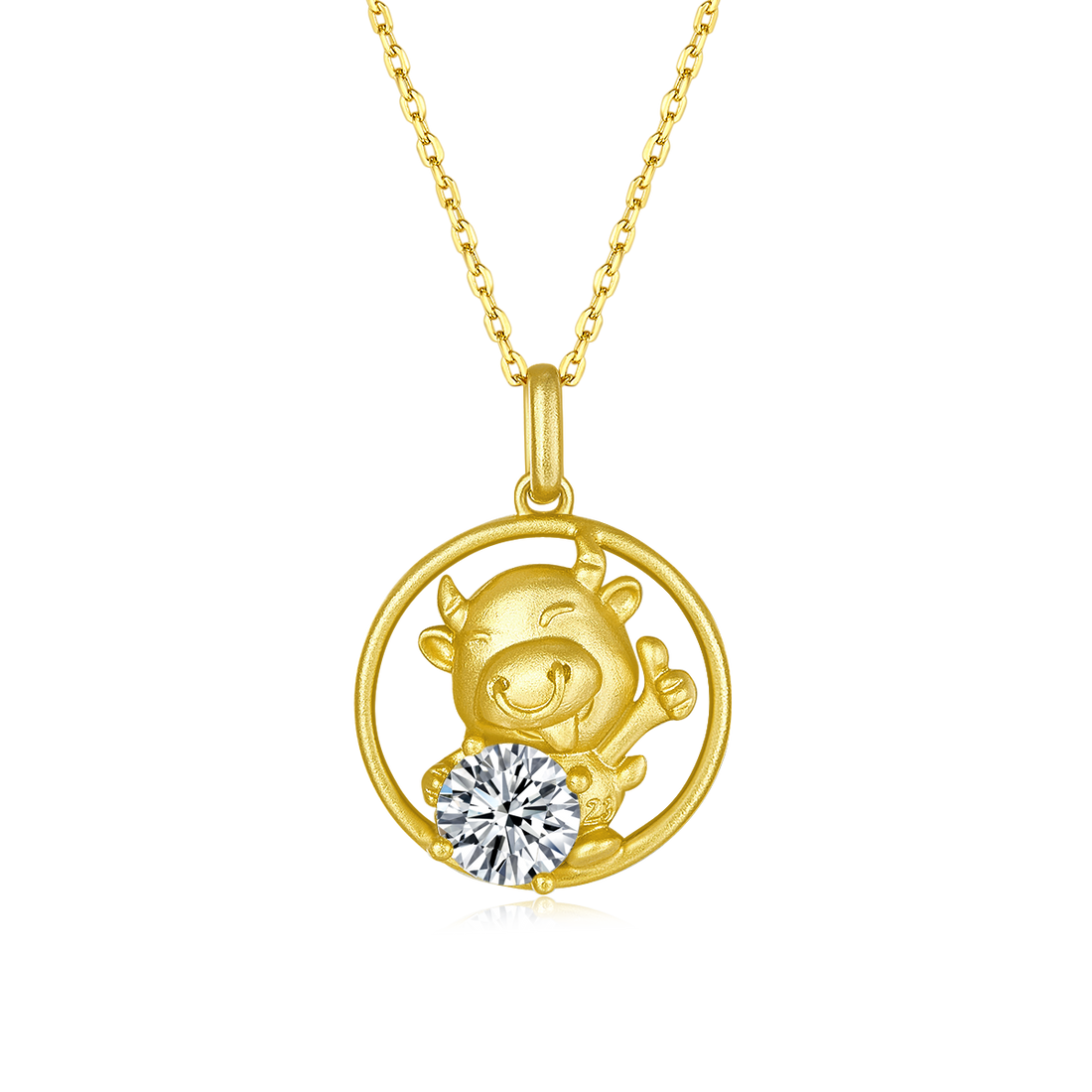 1.0 CT Moissanite Chinese Zodiac Ox Necklace in Sterling Silver#0