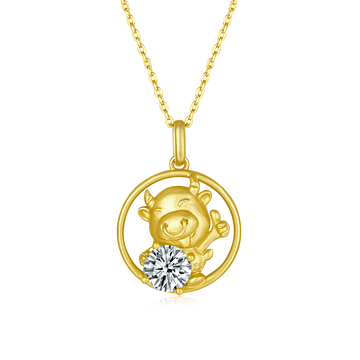 1.0 CT Moissanite Chinese Zodiac Ox Necklace in Sterling Silver#0