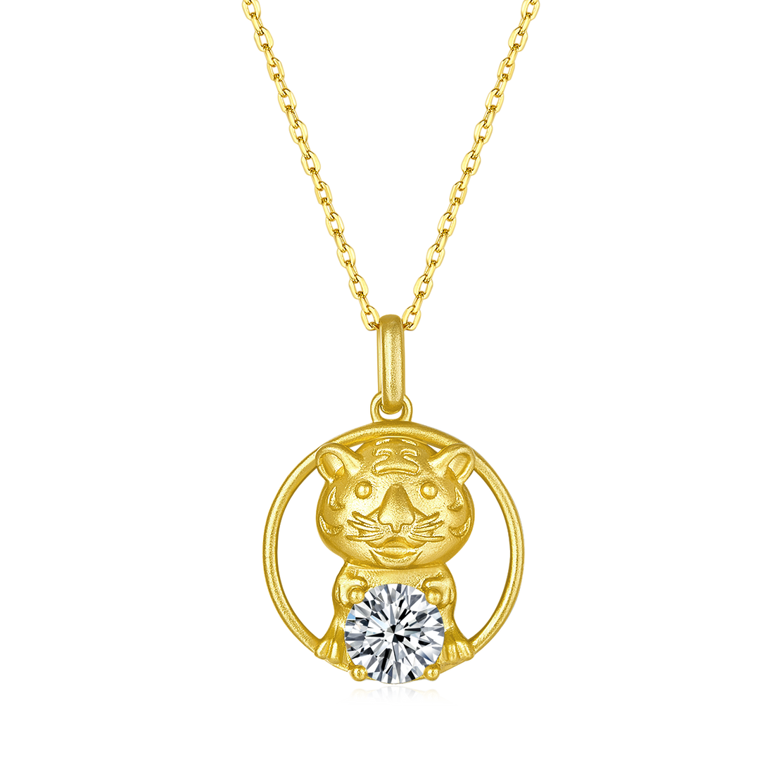 1.0 CT Moissanite Chinese Zodiac Tiger Necklace in Sterling Silver#0