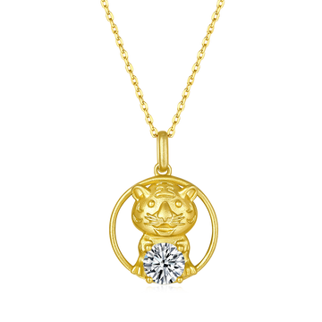 1.0 CT Moissanite Chinese Zodiac Tiger Necklace in Sterling Silver#0