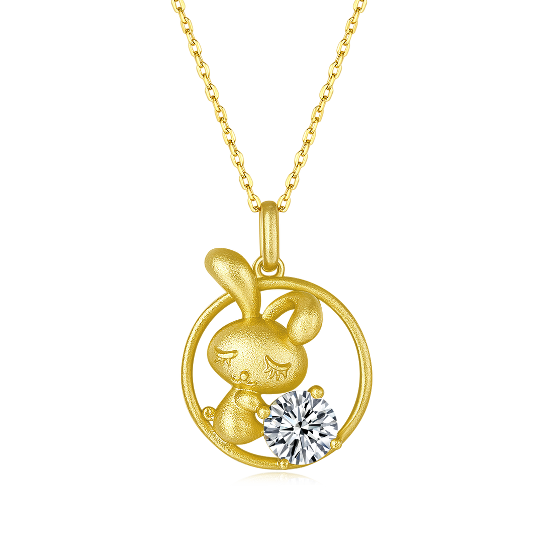 1.0 CT Moissanite Chinese Zodiac Rabbit Necklace in Sterling Silver#0