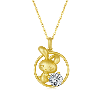 1.0 CT Moissanite Chinese Zodiac Rabbit Necklace in Sterling Silver#0