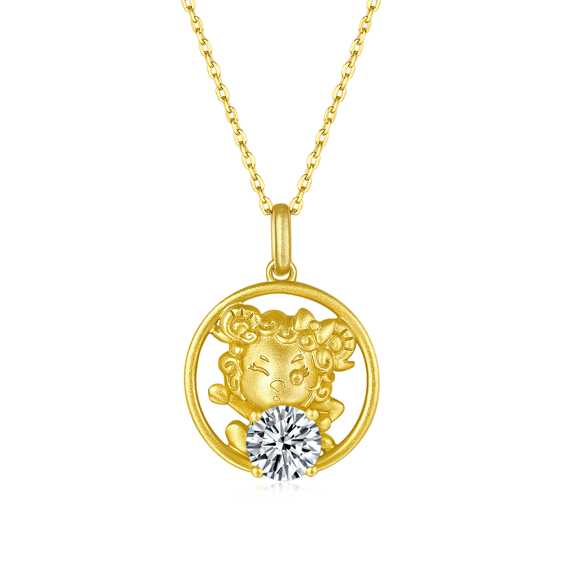 1.0 CT Moissanite Chinese Zodiac Goat Necklace in Sterling Silver#0