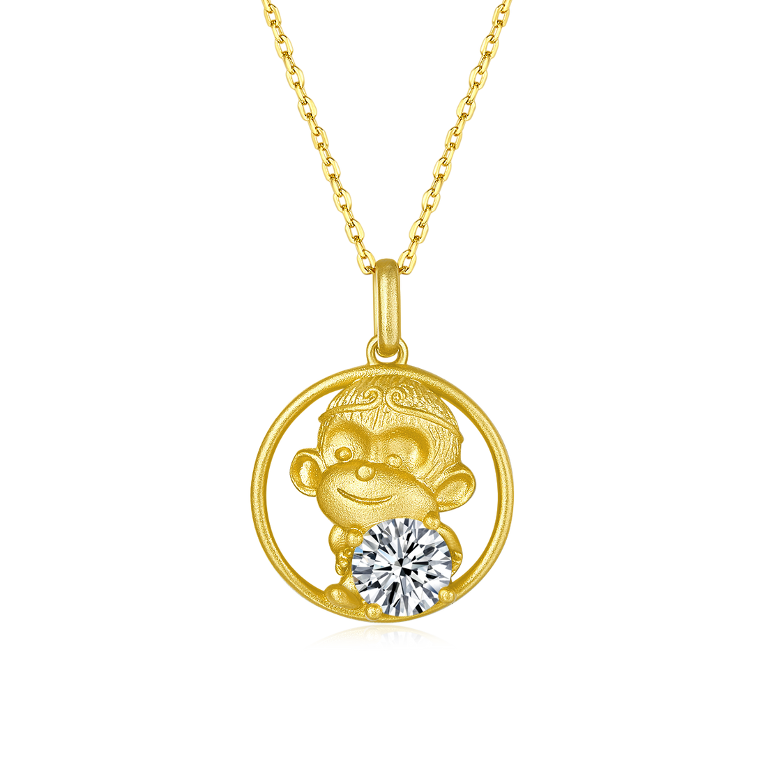 1.0 CT Moissanite Chinese Zodiac Monkey Necklace in Sterling Silver#0