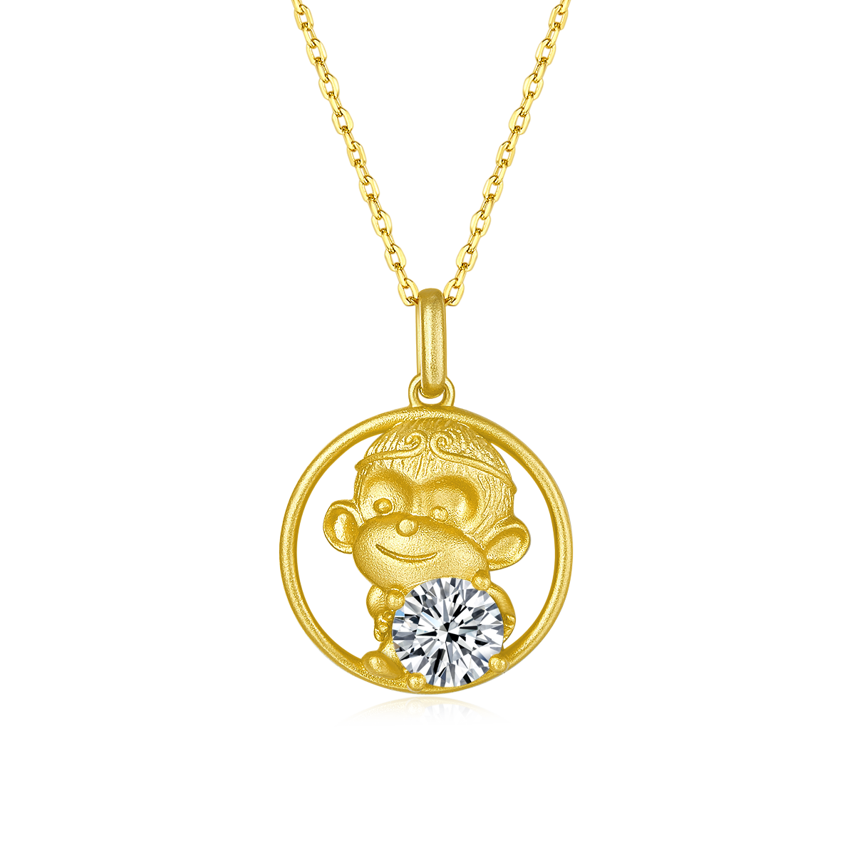 1.0 CT Moissanite Chinese Zodiac Monkey Necklace in Sterling Silver#0