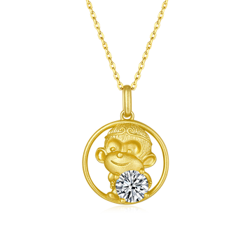 1.0 CT Moissanite Chinese Zodiac Monkey Necklace in Sterling Silver#0