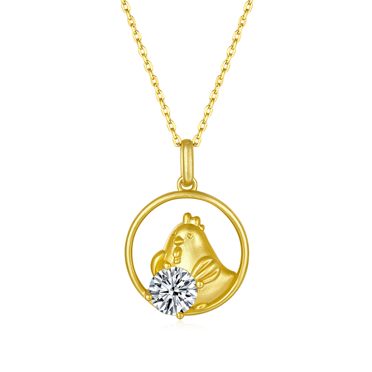 1.0 CT Moissanite Chinese Zodiac Rooster Necklace in Sterling Silver#0