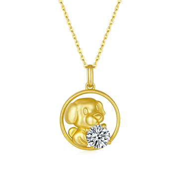 1.0 CT Moissanite Chinese Zodiac Dog Necklace in Sterling Silver#0