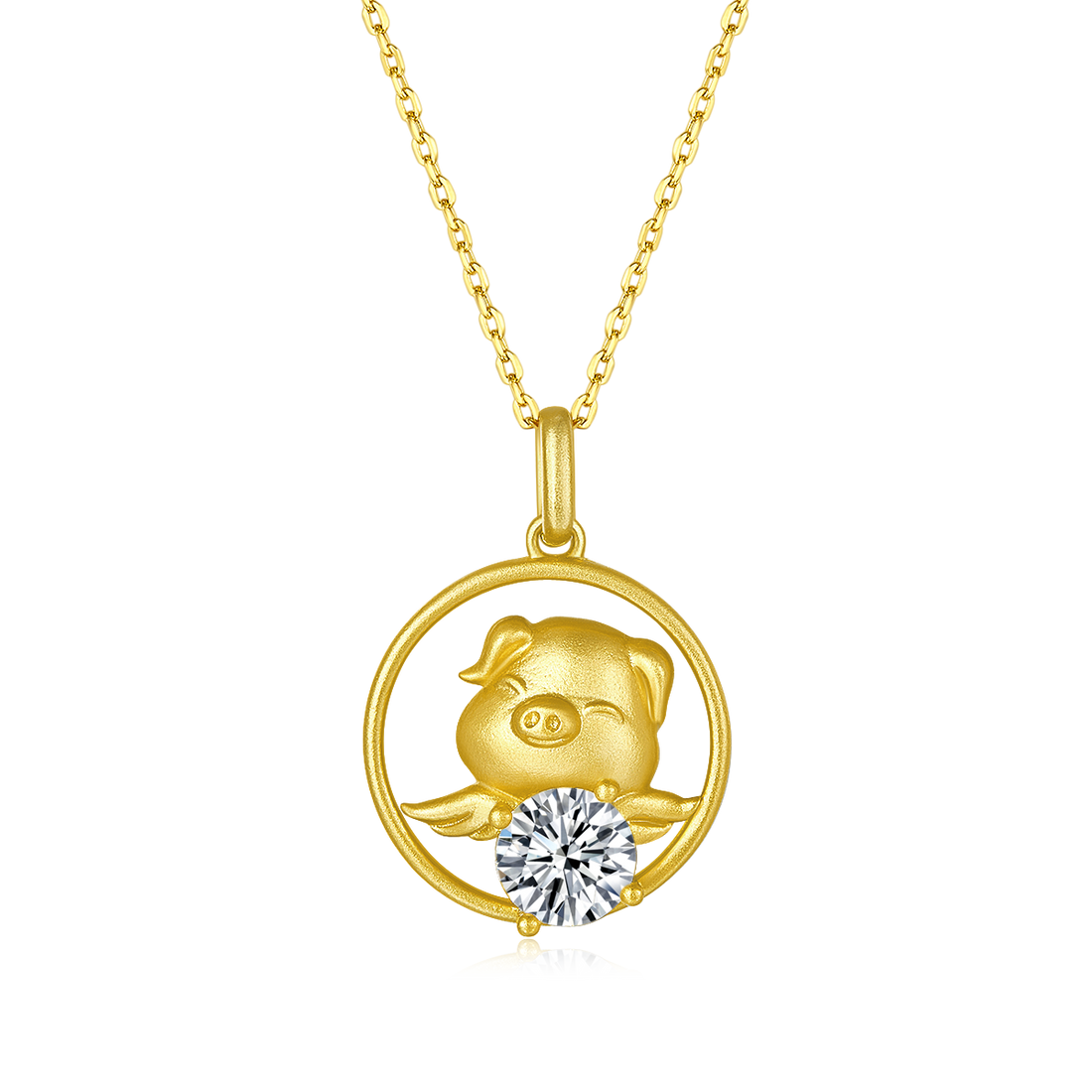 1.0 CT Moissanite Chinese Zodiac Pig Necklace in Sterling Silver#0