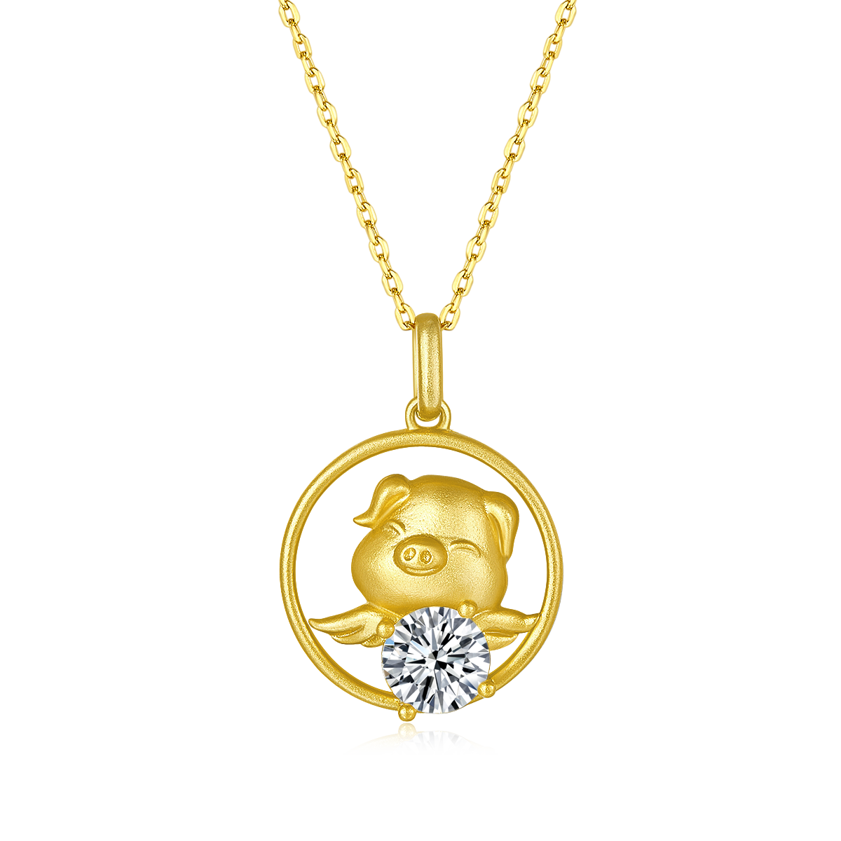 1.0 CT Moissanite Chinese Zodiac Pig Necklace in Sterling Silver#0