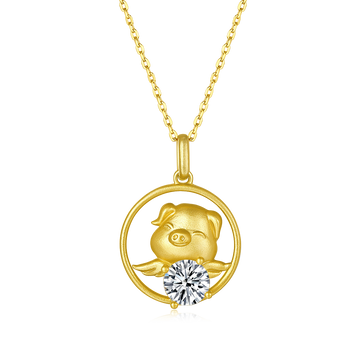 1.0 CT Moissanite Chinese Zodiac Pig Necklace in Sterling Silver#0