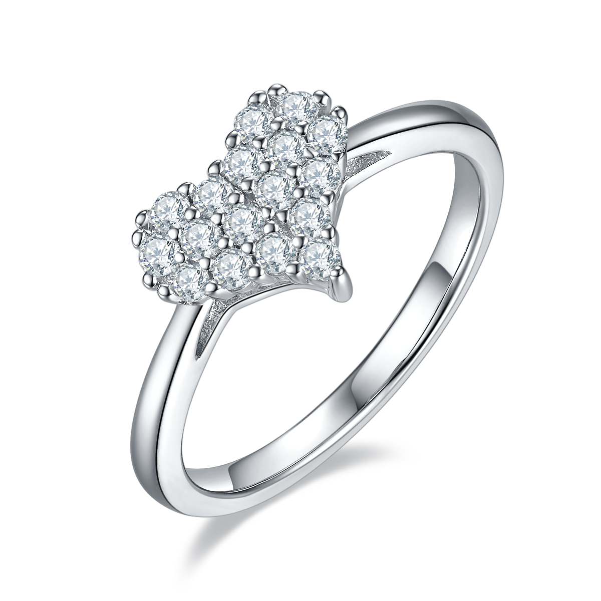 0.33 CT D Color Moissanite Melee Love at First Sight Ring in White Gold Plated Sterling Silver#0