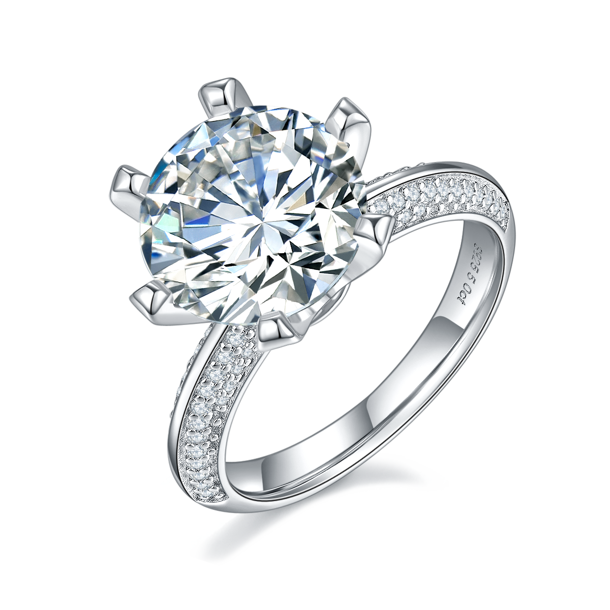 5.0 CT D Color Moissanite Majestic Custom Ring in White Gold Plated Sterling Silver#0