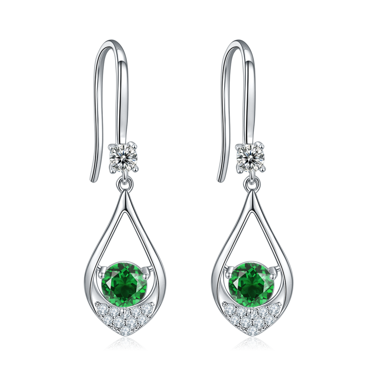 1.0 CT Moissanite & Colored Gemstone Teardrop Necklace & Earrings Set in White Gold Plated Sterling Silver#7
