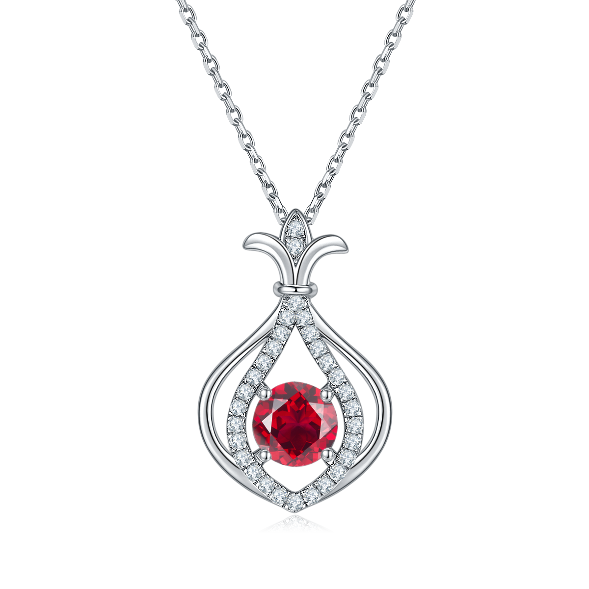 1.0 CT Moissanite & Colored Gemstone Gourd Necklace in White Gold Plated Sterling Silver#1