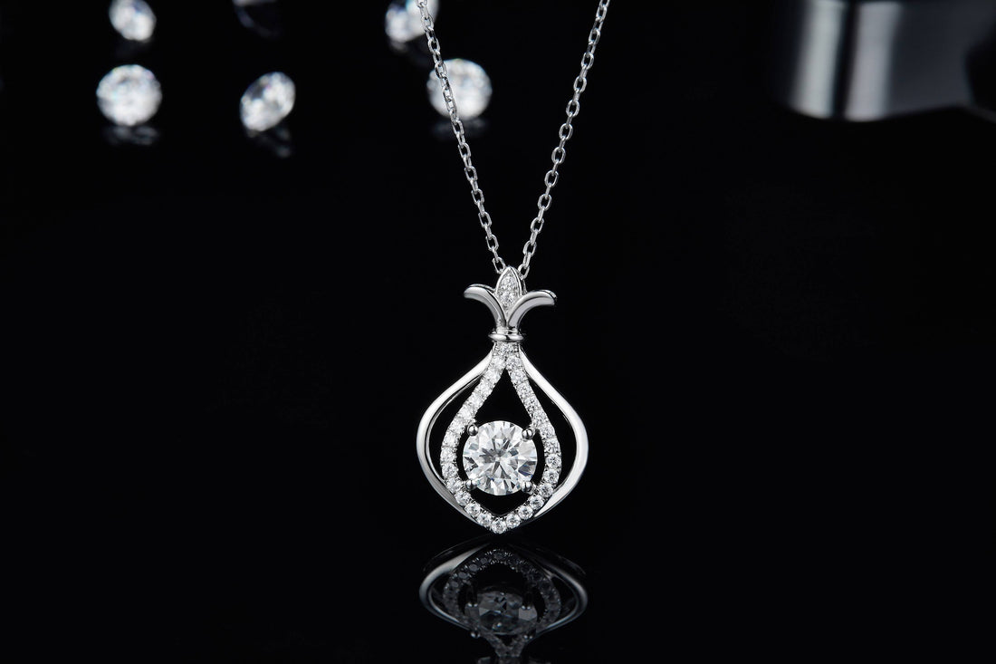 1.0 CT Moissanite & Colored Gemstone Gourd Necklace in White Gold Plated Sterling Silver#0