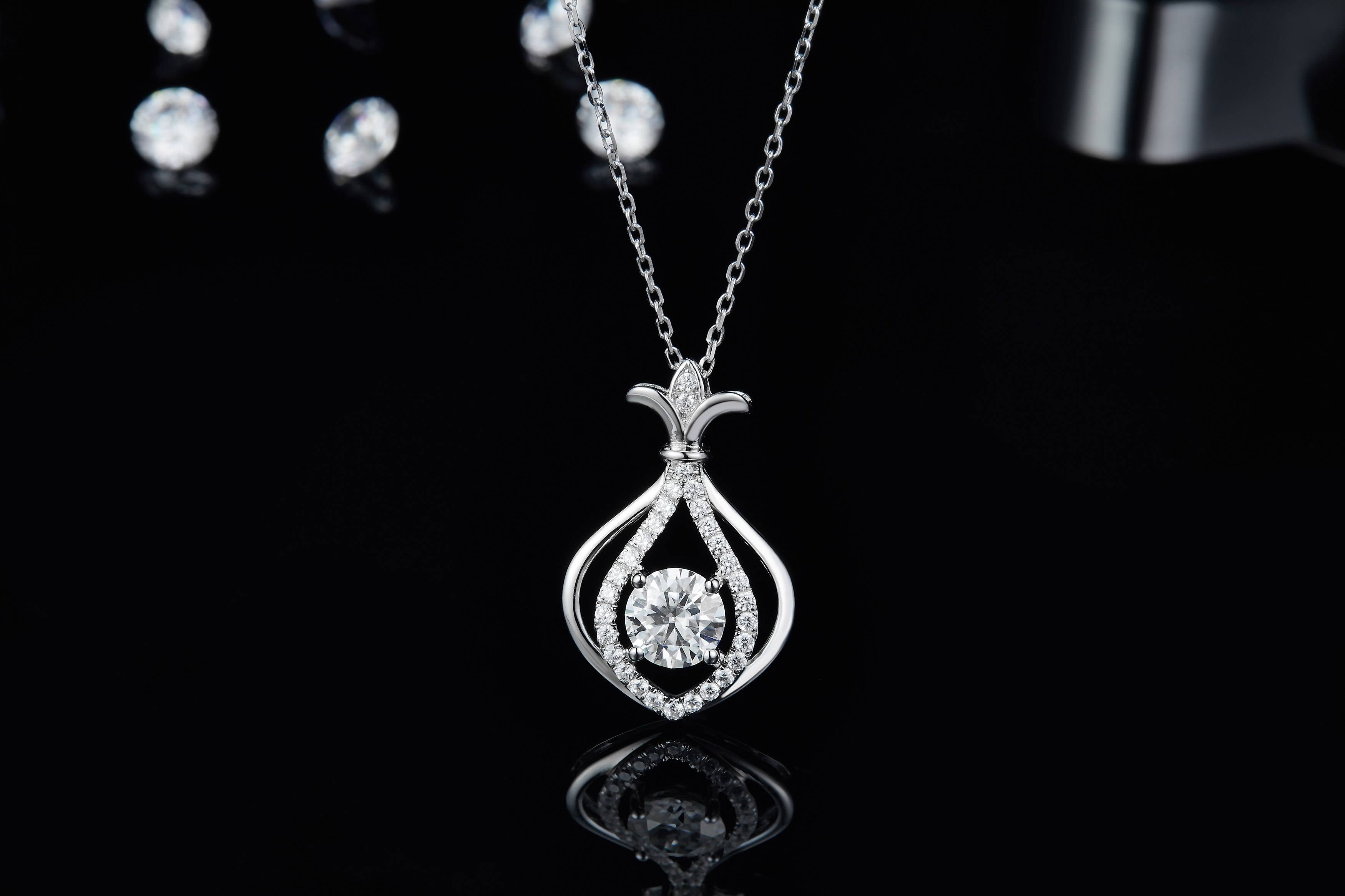 1.0 CT Moissanite & Colored Gemstone Gourd Necklace in White Gold Plated Sterling Silver#4