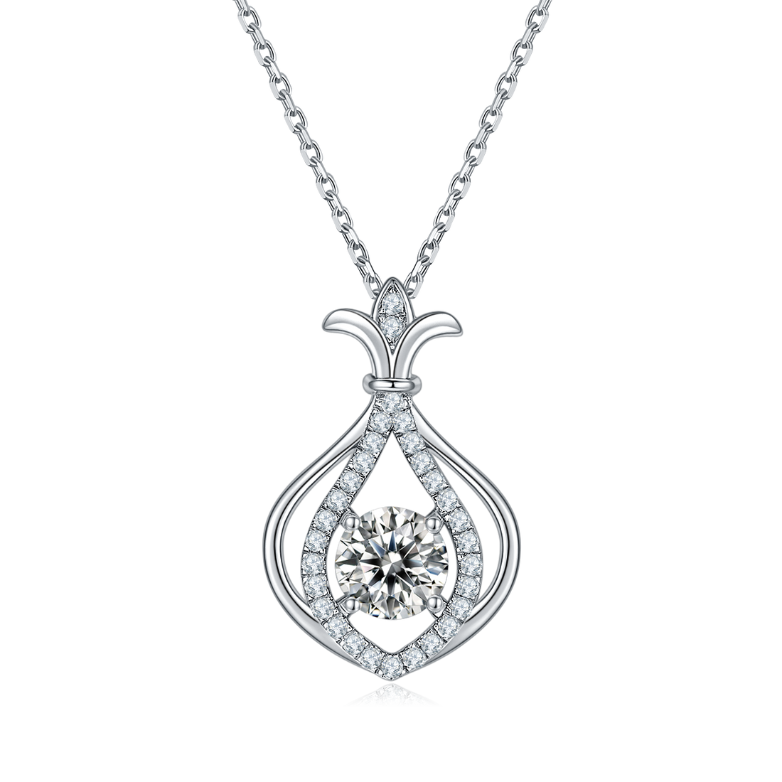 1.0 CT Moissanite & Colored Gemstone Gourd Necklace in White Gold Plated Sterling Silver#0