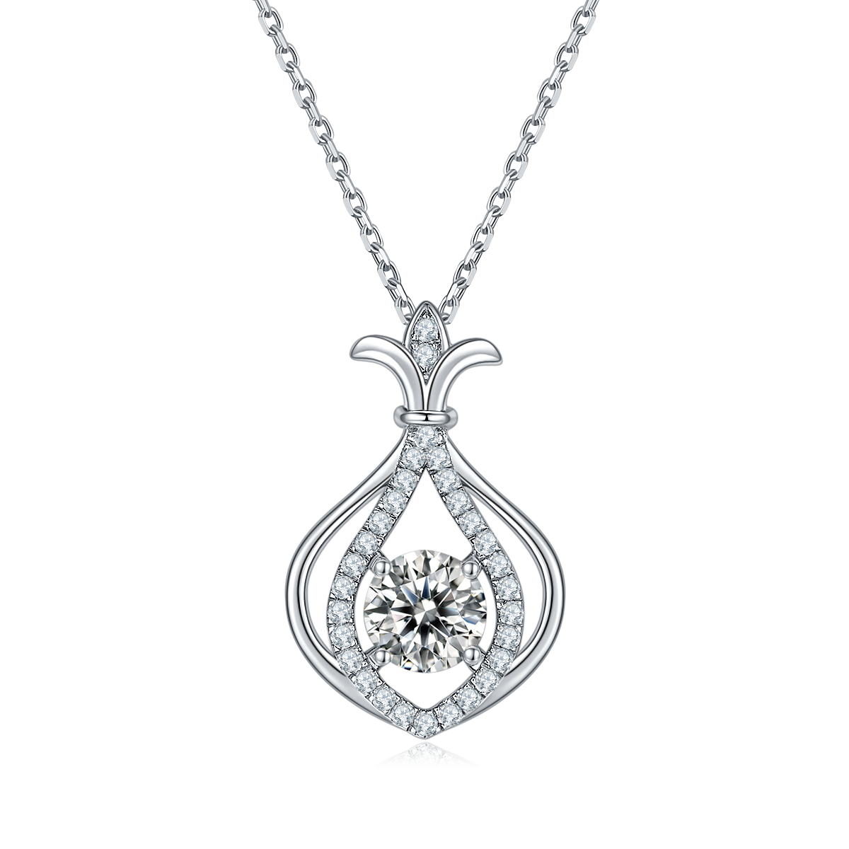 1.0 CT Moissanite & Colored Gemstone Gourd Necklace in White Gold Plated Sterling Silver#0