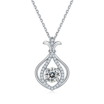 1.0 CT Moissanite & Colored Gemstone Gourd Necklace in White Gold Plated Sterling Silver#0