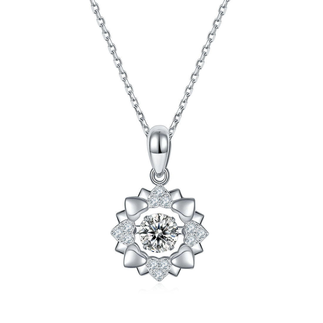 0.5 CT D Color Dancing Joy Moissanite Necklace in White Gold Plated Sterling Silver#0