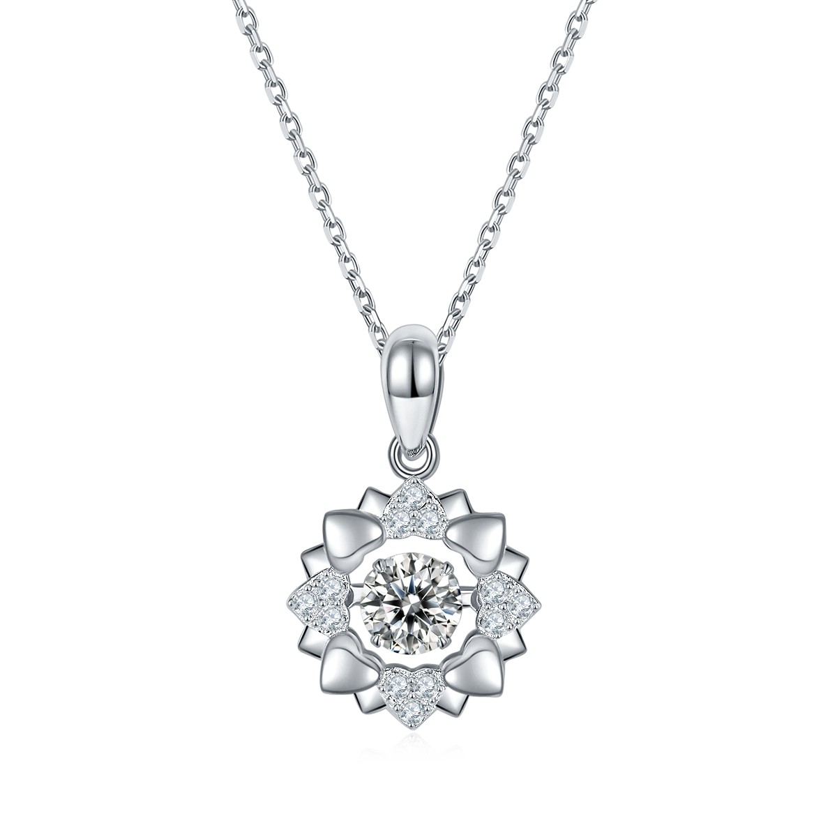 0.5 CT D Color Dancing Joy Moissanite Necklace in White Gold Plated Sterling Silver#0