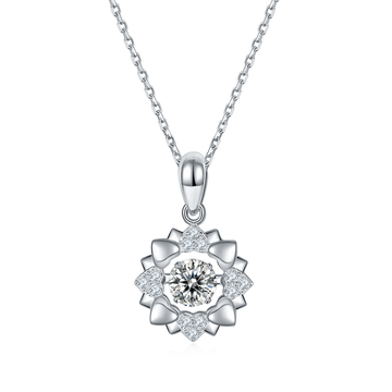 0.5 CT D Color Dancing Joy Moissanite Necklace in White Gold Plated Sterling Silver#0