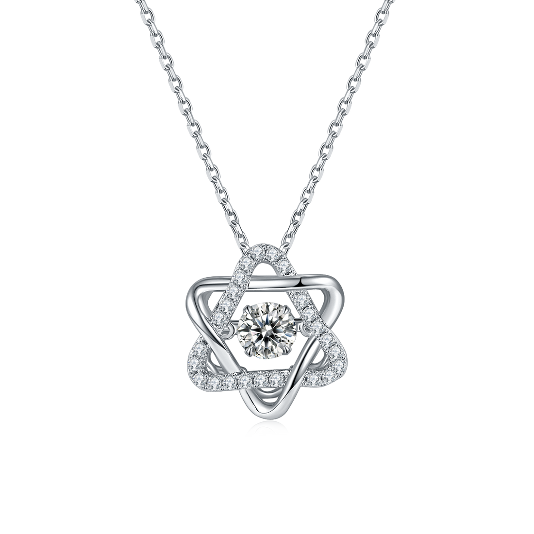 0.5 CT D Color Dancing Hexagram Moissanite Necklace in White Gold Plated Sterling Silver#0
