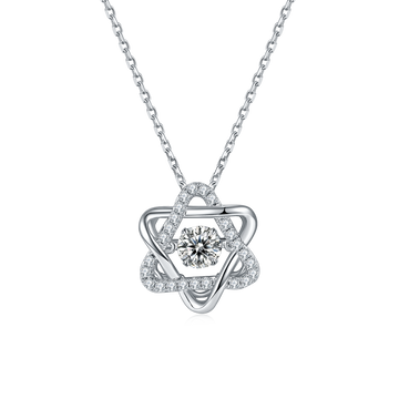 0.5 CT D Color Dancing Hexagram Moissanite Necklace in White Gold Plated Sterling Silver#0