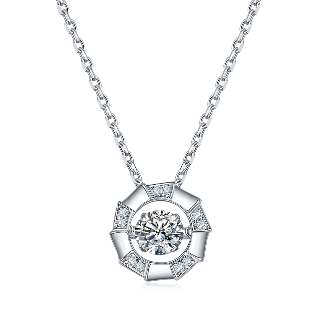 0.5 CT D Color Dancing Medusa Moissanite Necklace in White Gold Plated Sterling Silver#0