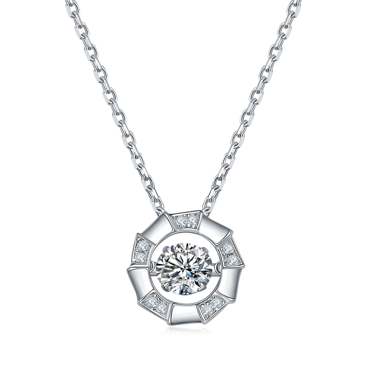 0.5 CT D Color Dancing Medusa Moissanite Necklace in White Gold Plated Sterling Silver#0