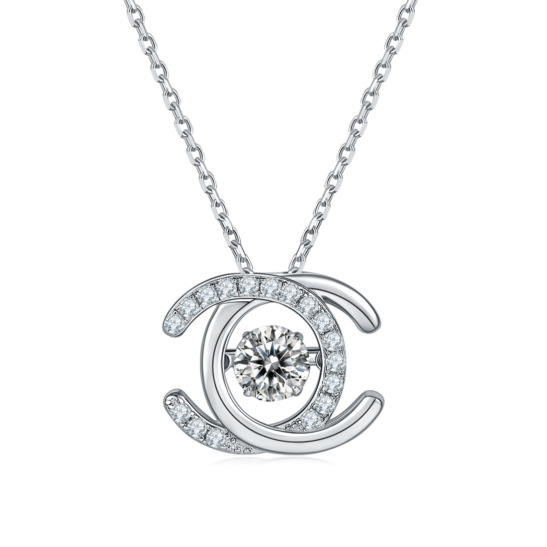 0.5 CT D Color Dancing Double C Moissanite Necklace in White Gold Plated Sterling Silver#0