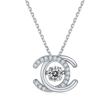 0.5 CT D Color Dancing Double C Moissanite Necklace in White Gold Plated Sterling Silver#0