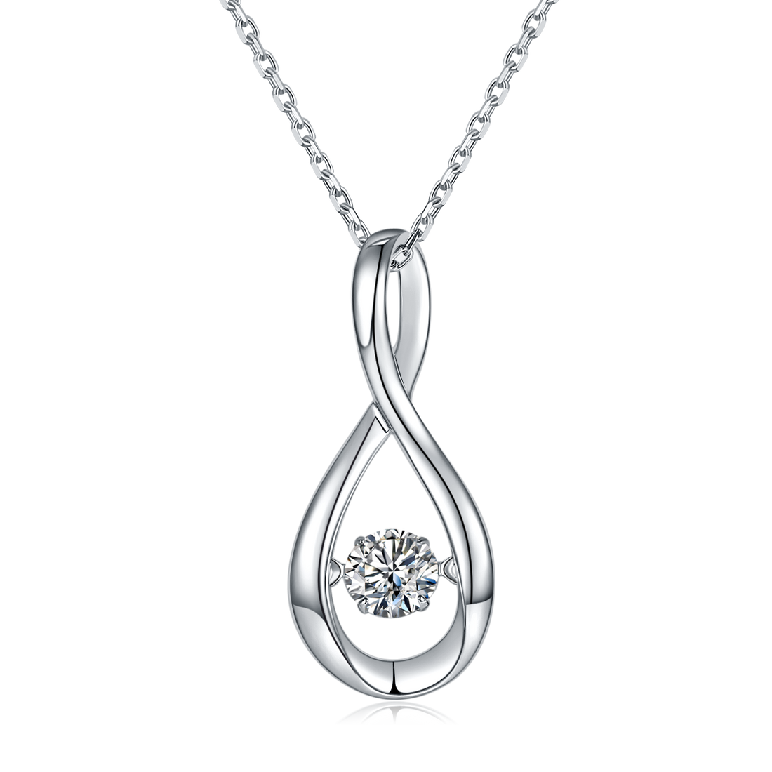 0.5 CT D Color Dancing Lingering Love Moissanite Necklace in White Gold Plated Sterling Silver#0