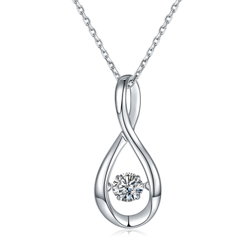 0.5 CT D Color Dancing Lingering Love Moissanite Necklace in White Gold Plated Sterling Silver#0