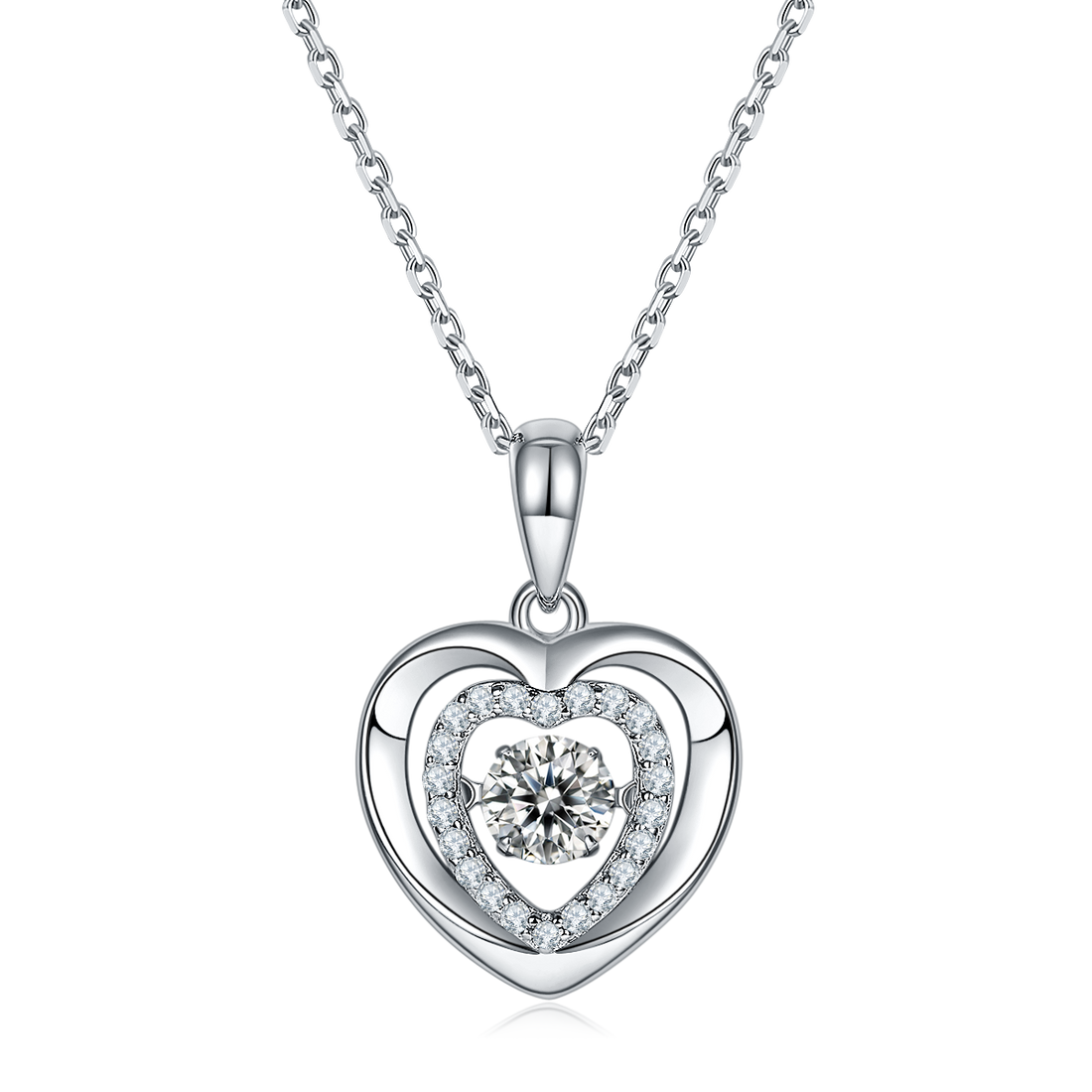 0.5 CT D Color Dancing Holding Heart Moissanite Necklace in White Gold Plated Sterling Silver#0