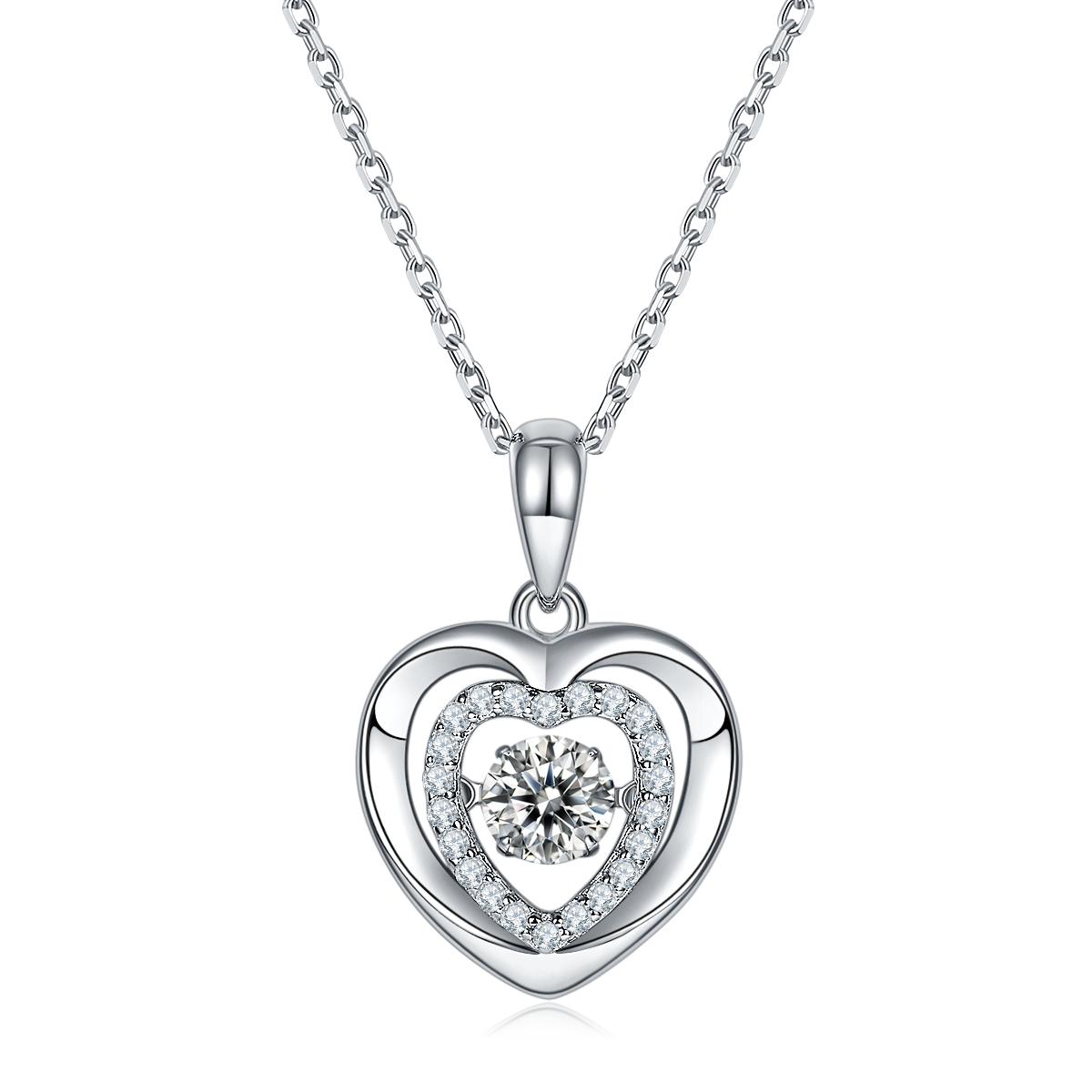 0.5 CT D Color Dancing Holding Heart Moissanite Necklace in White Gold Plated Sterling Silver#0