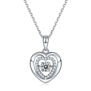 0.5 CT D Color Dancing Holding Heart Moissanite Necklace in White Gold Plated Sterling Silver#0