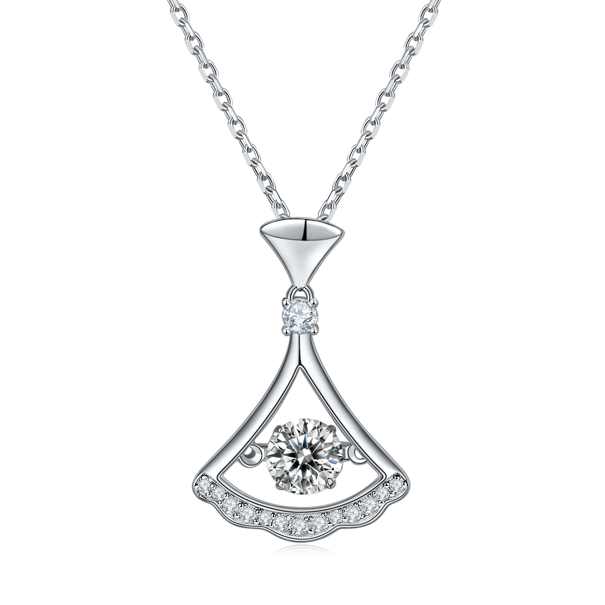 0.5 CT D Color Dancing Skirt Moissanite Necklace in White Gold Plated Sterling Silver#0